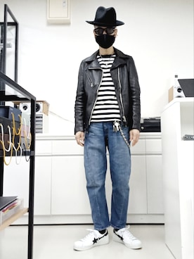 「STUSSY（ステューシー）のアイテム（ライダースジャケット）」を使った、2440046さん（メンズ・172cm）の冬コーディネート