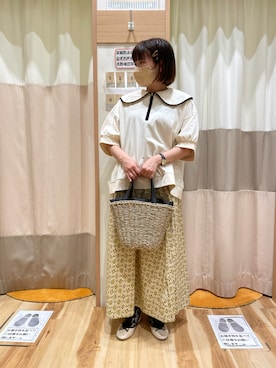 「Samansa Mos2（サマンサ モスモス）のレトロ壁紙風柄スカート（スカート）」を使った、maiさん（レディース・154cm）の春コーディネート