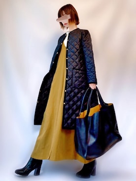 「Traditional Weatherwear」｜「アイテム（ノーカラーコート）」を使った、𝕐 𝕌 ℝ 𝕀*さん（レディース・154cm）の冬コーディネート