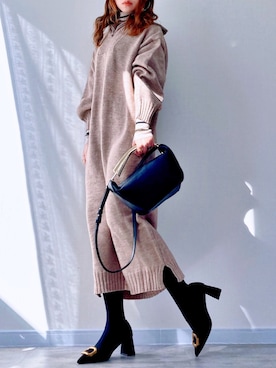 「ボーダーニット」｜「アイテム（ワンピース/ドレス）」を使った、𝕐 𝕌 ℝ 𝕀*さん（レディース・154cm）の冬コーディネート