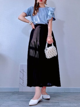 「アイテム（ピアス（両耳用）、ホワイト系）」を使った、𝕐 𝕌 ℝ 𝕀*さん（レディース・154cm）の夏コーディネート