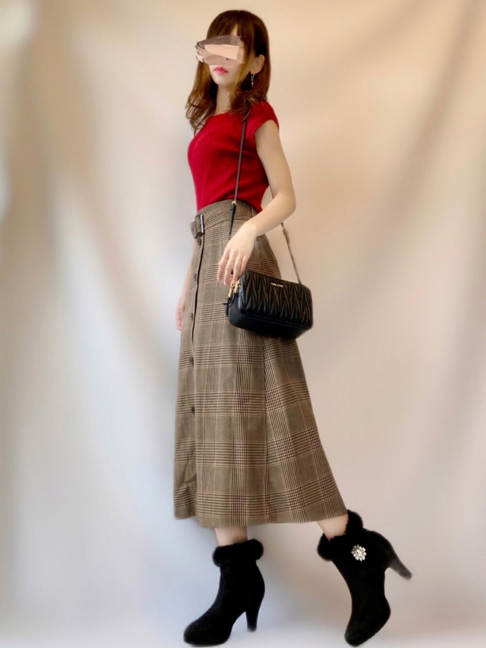 SHIPS グレンチェックボタンフレアスカート SHIPS（シップス）の「グレンチェックボタンフレアスカート