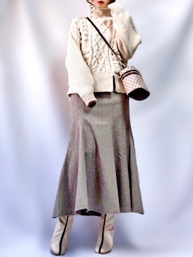 「ケーブルニット」｜「アイテム（その他）」を使った、𝕐 𝕌 ℝ 𝕀*さん（レディース・154cm）の冬コーディネート
