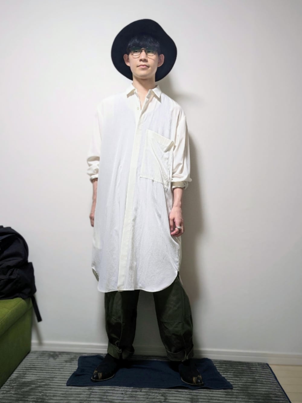 「春コーデ、シャツ好き集まれ」｜「KIJIMA TAKAYUKIの【KIJIMA TAKAYUKI/キジマタカユキ】 COTTON SOFT HAT (MIDDLE)/コットンソフトハット（ハット、ブラック系）」を使った、AAaaさん（メンズ・168cm）の夏コーディネートの1枚目の写真