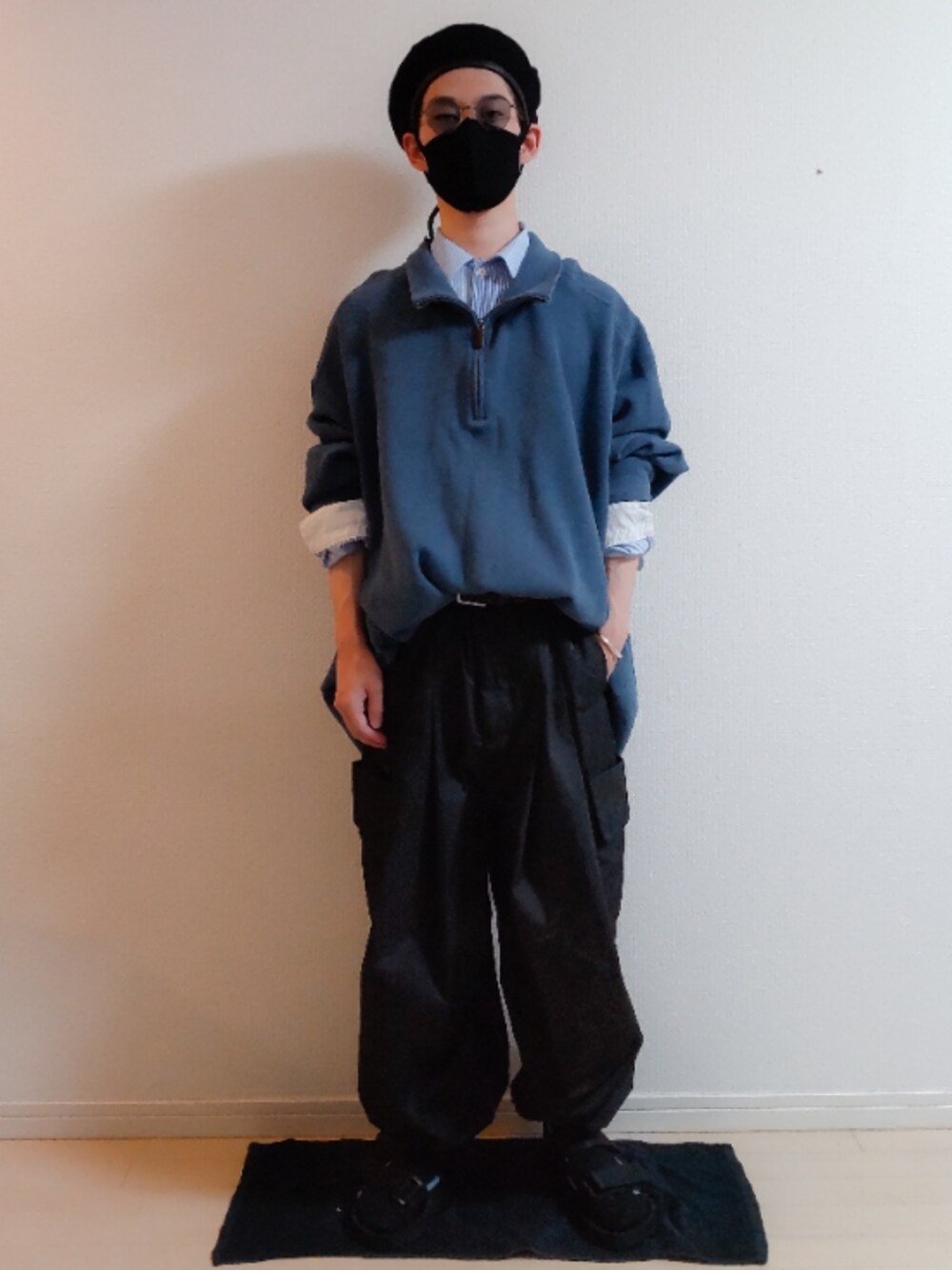 「秋コーデ」｜「Curlyの【CURLY&Co./カーリー】CLOUDY L/S SHIRTS "PANEL STRIPE"/クレイジーパターンストライプシャツ（シャツ/ブラウス、ブルー系）」を使った、AAaaさん（メンズ・168cm）の秋コーディネートの1枚目の写真