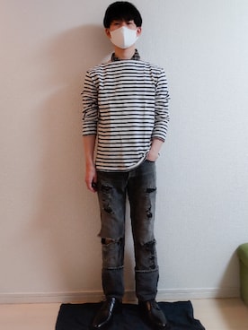 LOUNGE LIZARD メンズデニムパンツ　ファッション LOUNGE LIZARDのデニムパンツを使った人気ファッション