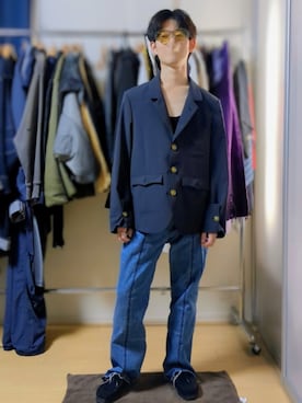 「アイテム（モカシン/デッキシューズ、ブルー系）」を使った、AAaaさん（メンズ・168cm）の秋コーディネート