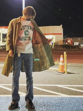 「古着好きな人と繋がりたい」｜「アイテム（トレンチコート）」を使った、kujirayさん（メンズ・184cm）の冬コーディネート
