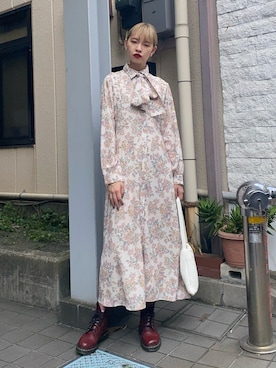 「ヴィンテージワンピース」｜「アイテム（ブーツ）」を使った、cameronさん（レディース・167cm）の秋コーディネート