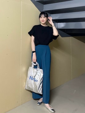 「ブルーコーデ」｜「アイテム（スラックス）」を使った、わかめさん（レディース・169cm）の夏コーディネート