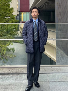 「アイテム（チェスターコート、ブルー系）」を使った、一谷さん（メンズ・174cm）の秋コーディネート