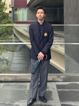 「アイテム（長傘）」を使った、一谷さん（メンズ・174cm）の秋コーディネート