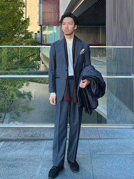 「アイテム（ストール/ショール）」を使った、一谷さん（メンズ・174cm）の秋コーディネート