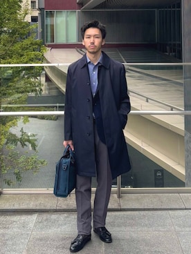 「アイテム（ビジネスシャツ）」を使った、一谷さん（メンズ・174cm）の秋コーディネート