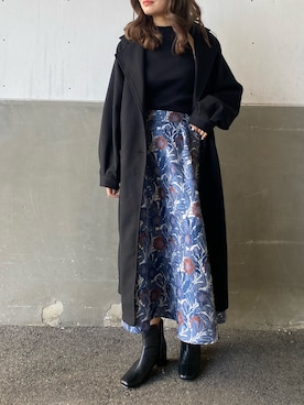 「花柄」｜「アイテム（チェスターコート）」を使った、Tsudaさん（レディース・167cm）の冬コーディネート