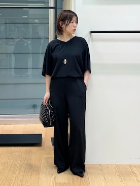 「INDIVI（インディヴィ）の【着る日傘】ドルマントップス（シャツ/ブラウス、ブラック系）」を使った、asamiさん（レディース・156cm）の夏コーディネート