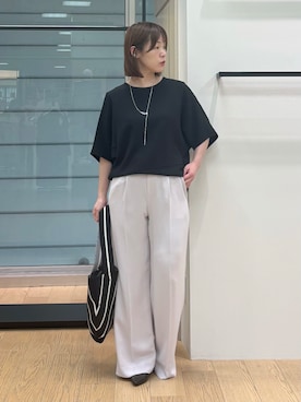 「INDIVI（インディヴィ）の【洗える／2WAY／裾ドロスト付き】 ドルマンスリーブチュニックトップス（Tシャツ/カットソー、ブラック系）」を使った、asamiさん（レディース・156cm）の春コーディネート