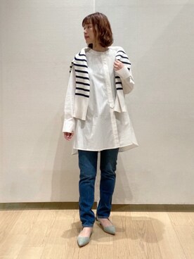 「INDIVI（インディヴィ）の◆【ボーダー/WEB限定カラー/洗える】ウォームコットン配色リブニット（ニット/セーター）」を使った、asamiさん（レディース・156cm）の冬コーディネート