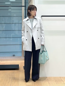 「INDIVI（インディヴィ）の【褒められパンツ／洗える】ウエストゴムワイドタックパンツ（その他パンツ、ブルー系）」を使った、asamiさん（レディース・156cm）の春コーディネート