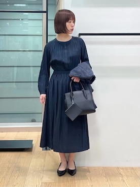 「INDIVI（インディヴィ）の【洗える】ギャザーフレアワンピース（ワンピース、ブルー系）」を使った、asamiさん（レディース・156cm）の春コーディネート