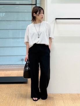 「INDIVI（インディヴィ）の【UVケア／接触冷感】ジョーゼットドルマンブラウス（シャツ/ブラウス、ホワイト系）」を使った、asamiさん（レディース・156cm）の夏コーディネート