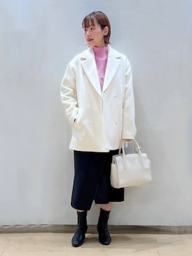 「お仕事スタイル」｜「アイテム（ステンカラーコート）」を使った、asamiさん（レディース・156cm）の冬コーディネート