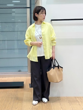 「INDIVI（インディヴィ）の【バックシャン】異素材ドッキングプルオーバー（Tシャツ/カットソー、ホワイト系）」を使った、asamiさん（レディース・156cm）の夏コーディネート