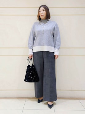 「UNTITLED（アンタイトル）の【8色展開/洗える】ウールカシミヤ ハイネックニット（ニット/セーター、グレー系）」を使った、Itoさん（レディース・160cm）の冬コーディネート