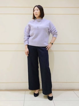 「INDIVI（インディヴィ）の【洗える／大人ラメ】カラーMIXボトルネックニット（ニット/セーター、パープル系）」を使った、Itoさん（レディース・160cm）の冬コーディネート
