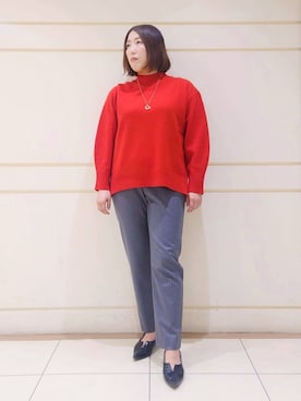 「INDIVI（インディヴィ）の【洗える／裏起毛】ストレッチウォームパンツ（その他パンツ、グレー系）」を使った、Itoさん（レディース・160cm）の冬コーディネート