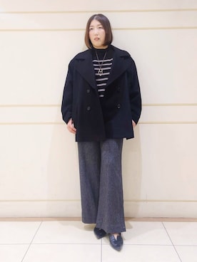 「INDIVI（インディヴィ）の【軽やか／ゆったり】ウール混ショートトレンチコート（トレンチコート、ブラック系）」を使った、Itoさん（レディース・160cm）の冬コーディネート