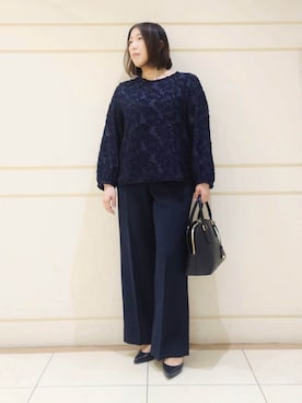「INDIVI（インディヴィ）の【華やか／大人シアー／セレモニー】カットフリンジブラウス（シャツ/ブラウス、ブルー系）」を使った、Itoさん（レディース・160cm）の春コーディネート