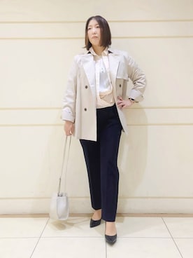 「INDIVI（インディヴィ）の【2WAY／洗える】ラメストライプ コットン混シャツ（シャツ/ブラウス、オレンジ系）」を使った、Itoさん（レディース・160cm）の冬コーディネート