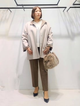 「INDIVI（インディヴィ）の【配色デザイン／ミドル丈】ウールリバー テントラインコート（その他アウター、ベージュ系）」を使った、Itoさん（レディース・160cm）の冬コーディネート