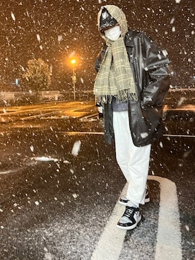 「WOOALONG（ウアロン）のアイテム（帽子）」を使った、hiroki さん（メンズ・170cm）の冬コーディネート