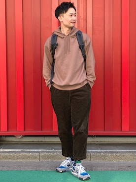 「GU（ジーユー）のアイテム（バックパック/リュック）」を使った、shigesan001さん（メンズ・177cm）の春コーディネート