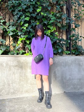 「ARMANI EXCHANGE（アルマーニエクスチェンジ）の【A|X アルマーニ エクスチェンジ】フーデッドニットワンピース（ワンピース、ホワイト系）」を使った、furuyamanさん（レディース・161cm）の冬コーディネート