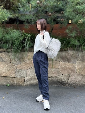 「ARMANI EXCHANGE（アルマーニエクスチェンジ）の【A|X アルマーニ エクスチェンジ】エコファー　ハンドバッグ（ハンドバッグ）」を使った、furuyamanさん（レディース・161cm）の秋コーディネート