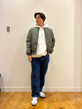 「アイテム（ニットキャップ/ビーニー、グレー系）」を使った、ririru1300さん（メンズ・175cm）の秋コーディネート