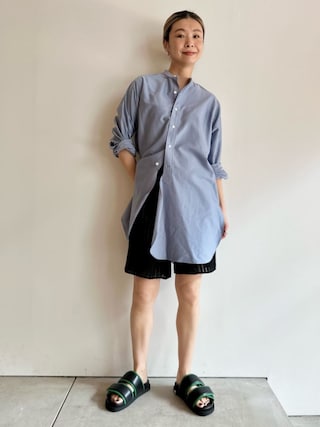 BACCA バッカ　スタンドカラー　ブラウス　ロングシャツ　スリット BACCA コットンバックサテンスタンドカラーロングシャツ - メルカリ