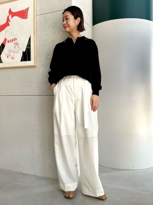 CABaN リブニットトップス　ホワイト CABaN コットン ポロカラープルオーバー（ニット/セーター）｜CABaN