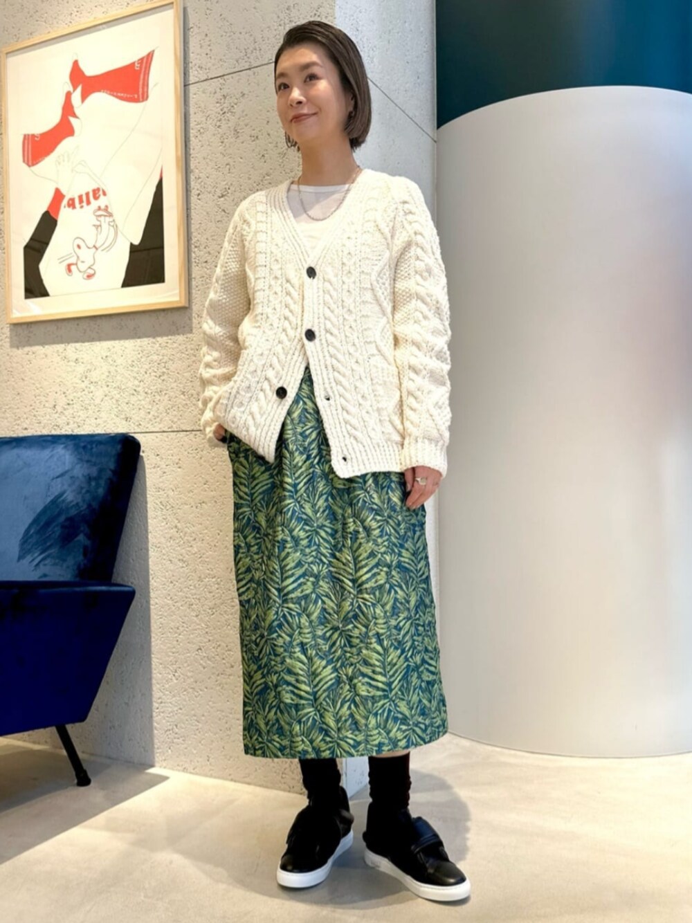 美品 CABaN リーフジャカード ミディスカート グリーン ¥49,500 リーフジャカード ミディスカート（スカート）｜CABaN（キャバン