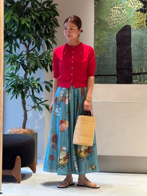 CABaN（キャバン） ロング スカート シルク BOUQUETプリント フレア