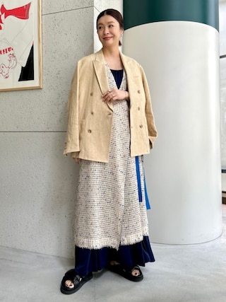 美品 カバナ Cabana リネン100% ノーカラーダブルブレストジャケット caban（キャバン）の「CABaN アイリッシュリネン ダブルブレスト