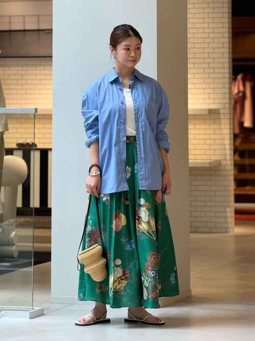CABaN（キャバン） ロング スカート シルク BOUQUETプリント フレア