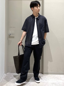 「GLOBAL WORK（グローバルワーク）の軽量ジャストポケット/A4 Zipトート/243948（トートバッグ、ブラウン系）」を使った、ゆさん（メンズ・175cm）の夏コーディネート