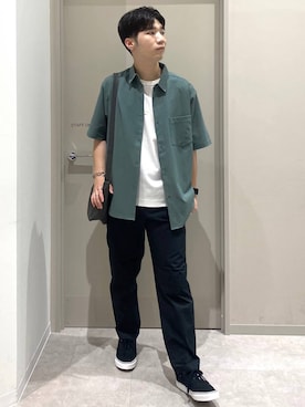 「GLOBAL WORK（グローバルワーク）のエアかるイージーパンツ/633983（その他パンツ、ブラック系）」を使った、ゆさん（メンズ・175cm）の夏コーディネート