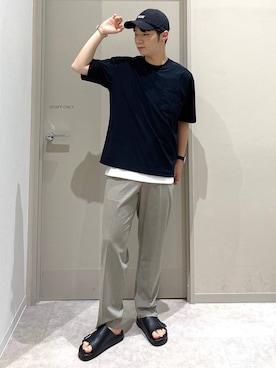 「GLOBAL WORK（グローバルワーク）のアーバンスラックスAIR/632888（スラックス、ブラウン系）」を使った、ゆさん（メンズ・175cm）の夏コーディネート