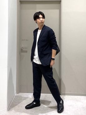 「GLOBAL WORK（グローバルワーク）のSOLOTEX(R)お手入れらくらく/スラックス/612487（スラックス、ブルー系）」を使った、ゆさん（メンズ・175cm）の夏コーディネート