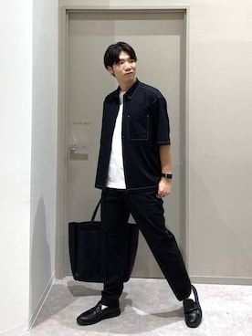 「GLOBAL WORK（グローバルワーク）の軽量ジャストポケット/3Roomトート/612723（トートバッグ、ブラック系）」を使った、ゆさん（メンズ・175cm）の夏コーディネート